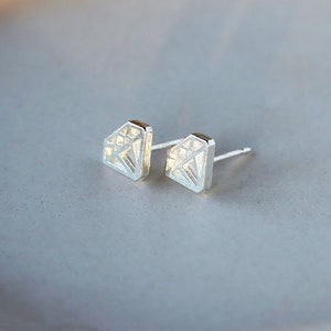 Diamond Shape Studs .925 Sterling Silver Post Earrings Pair of Geometric Stud Earrings Fun Gift for Her, Him, Them image 3