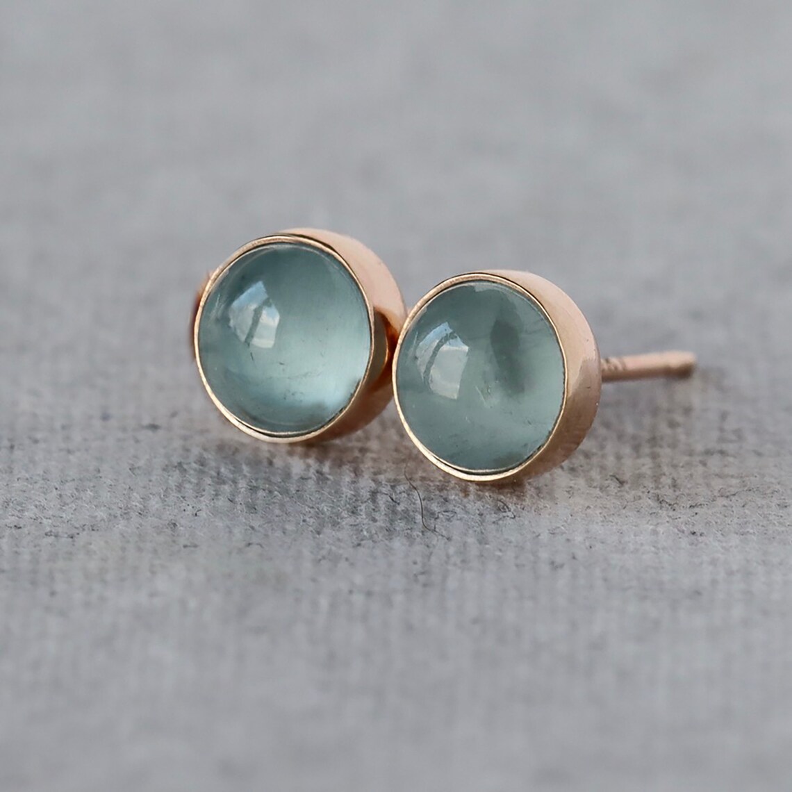 Aquamarine Studs Gold Stud Earrings Solid 14k Yellow Gold Etsy