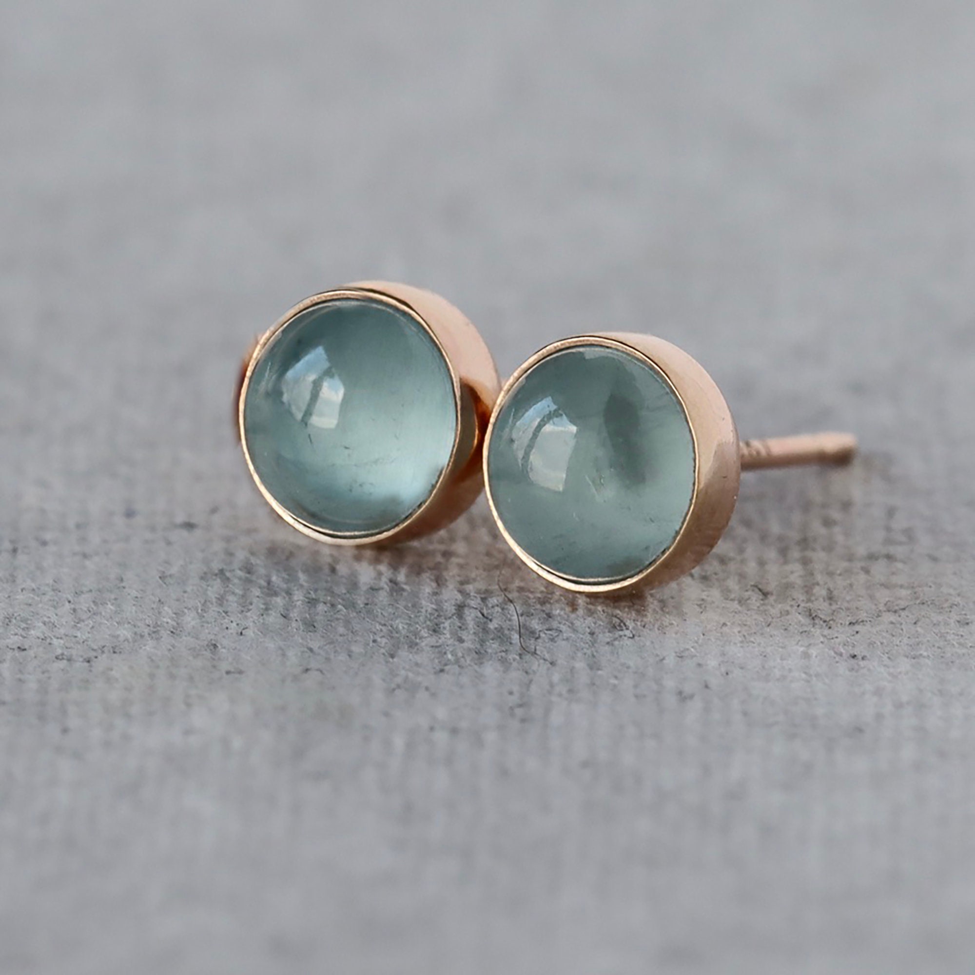 Aquamarine Studs Gold Stud Earrings Solid 14k Yellow Gold Etsy