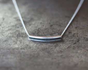 Silver Bar Necklace, Curved Tube Necklace, Simple Dainty Silver Jewelry