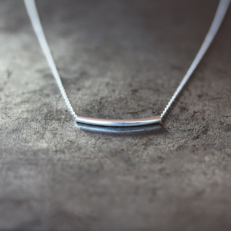 Silver Bar Necklace, Curved Tube Necklace, Simple Dainty Silver Jewelry image 1