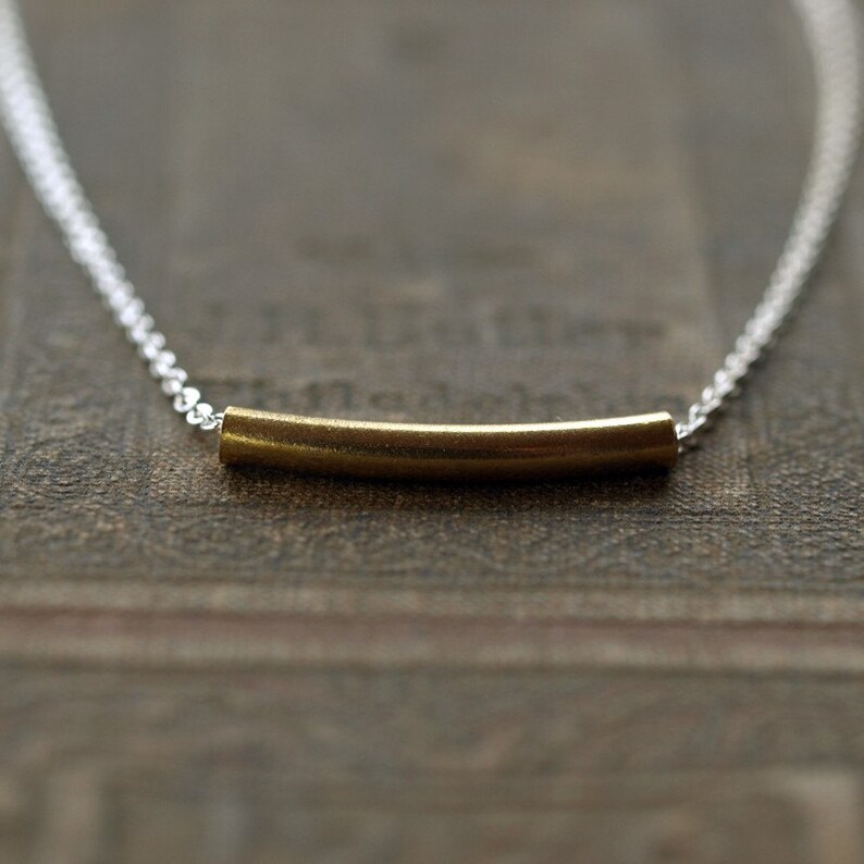 14k Gold Fill Layering Jewelry Delicate Gold Tube Necklace Curved Bar Necklace