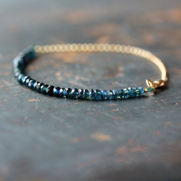 Ocean Sapphire Ombre Bracelet Beaded Gemstone Premium Gems Blue Teal Green Handmade Jewelry