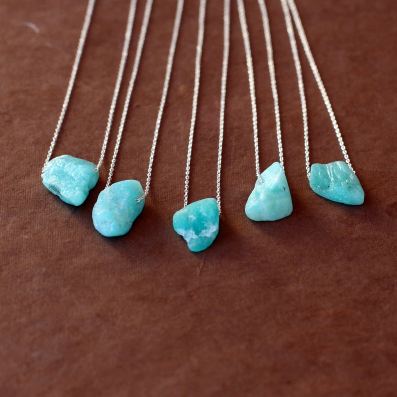 Raw Amazonite Necklace, Blue Green Stone Rough Gemstone Jewelry, Sterling Silver image 3