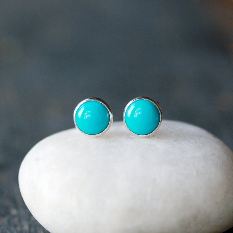 Turquoise Stud Earrings, Sleeping Beauty Turquoise, Sterling Silver Gemstone Studs, December Birthstone Earrings image 1