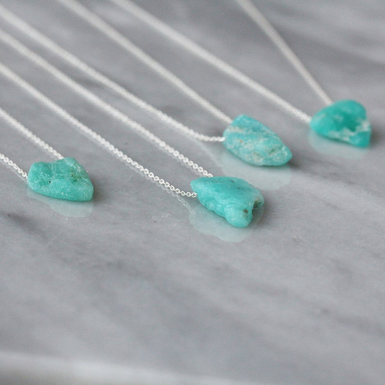 Raw Amazonite Necklace, Blue Green Stone Rough Gemstone Jewelry, Sterling Silver image 2