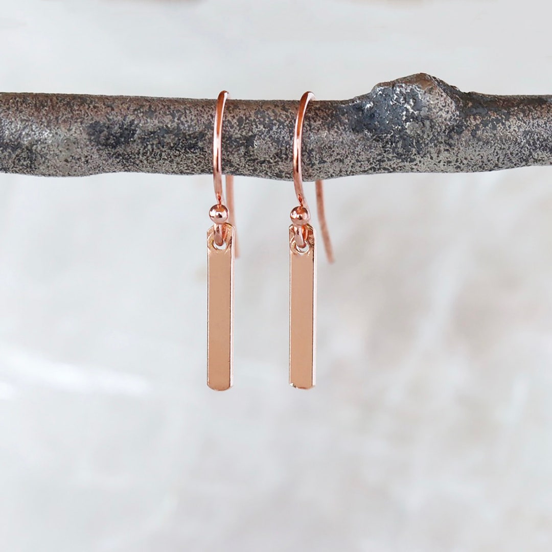 Rose Gold Bar Earrings 14k Rose Gold Filled Lightweight Etsy