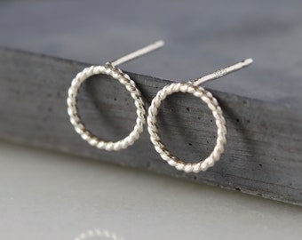 Open Circle Silver Earrings, Twisted Silver Circle Earrings, Sterling Silver Post, Minimal Earrings, Silver Twist Studs