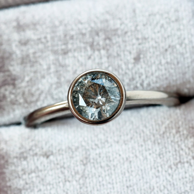 Galaxy Diamond Ring Round Salt and Pepper Diamond 18k Etsy