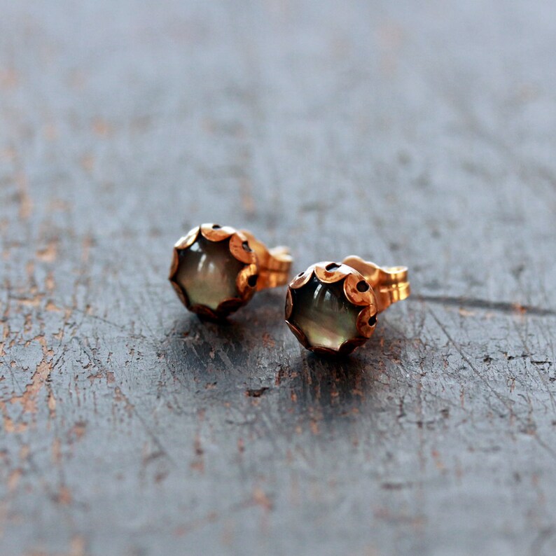 Mother of Pearl Stud Earrings, Black Mother of Pearl Studs, 14k Gold Filled Posts, Iridescent Gemstone Studs image 2