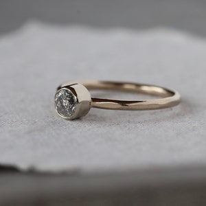 Salt and Pepper Diamond Ring 14k Palladium White Gold Hammered Faceted Band Simple Diamond Ring image 7