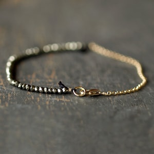 Pyrite Bracelet, Tiny Bead Bracelet, Fool's Gold Bracelet, Natural Semi Precious Stones, Faceted Gemstone Bracelet