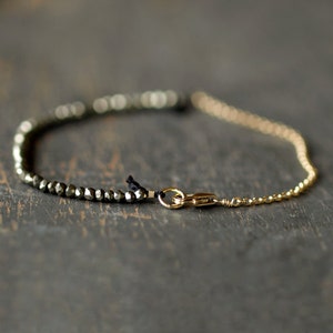 Pyrite Bracelet, Tiny Bead Bracelet, Fool&#39;s Gold Bracelet, Natural Semi Precious Stones, Faceted Gemstone Bracelet