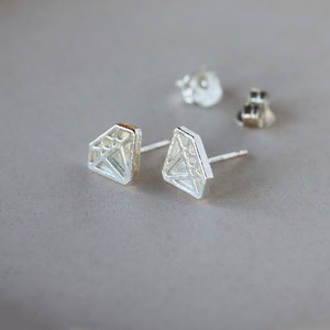 Diamond Shape Studs .925 Sterling Silver Post Earrings Pair of Geometric Stud Earrings Fun Gift for Her, Him, Them image 6