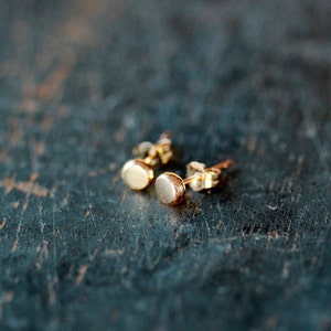 14K Solid Gold Dot Studs, Rose Gold or Yellow Gold, Polka Dot Stud, Tiny Gold Pebbles, Second Hole Earring - Single or Pair of Two