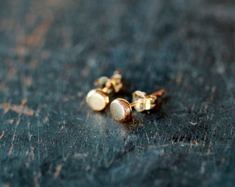 14K Solid Gold Dot Studs, Rose Gold or Yellow Gold, Polka Dot Stud, Tiny Gold Pebbles, Second Hole Earring - Single or Pair of Two