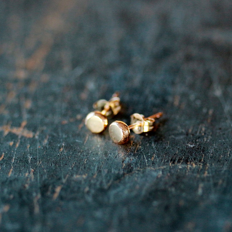 14K Solid Gold Dot Studs, Rose Gold or Yellow Gold, Polka Dot Stud, Tiny Gold Pebbles, Second Hole Earring Single or Pair of Two image 1