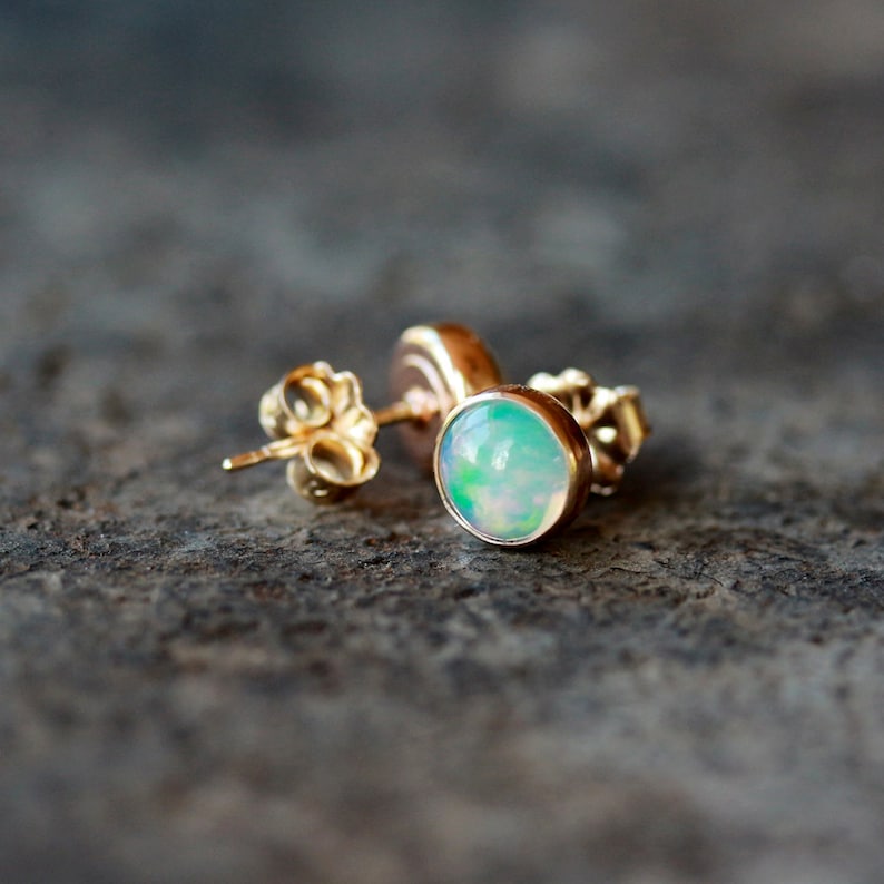 Opal Studs 14k Gold Opal Earrings Genuine Opal Gemstone - Etsy