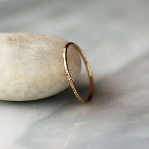 18k Yellow Gold Stacking Ring, Skinny Hammered Gold Ring, High Karat Recycled Gold, Slim Wedding Band image 2