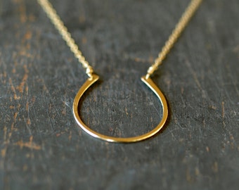 Large Gold Horseshoe Necklace, 14k Gold Fill Lucky Necklace, Good Luck Pendant, Equestrian Jewelry, Lucky Charm Necklace