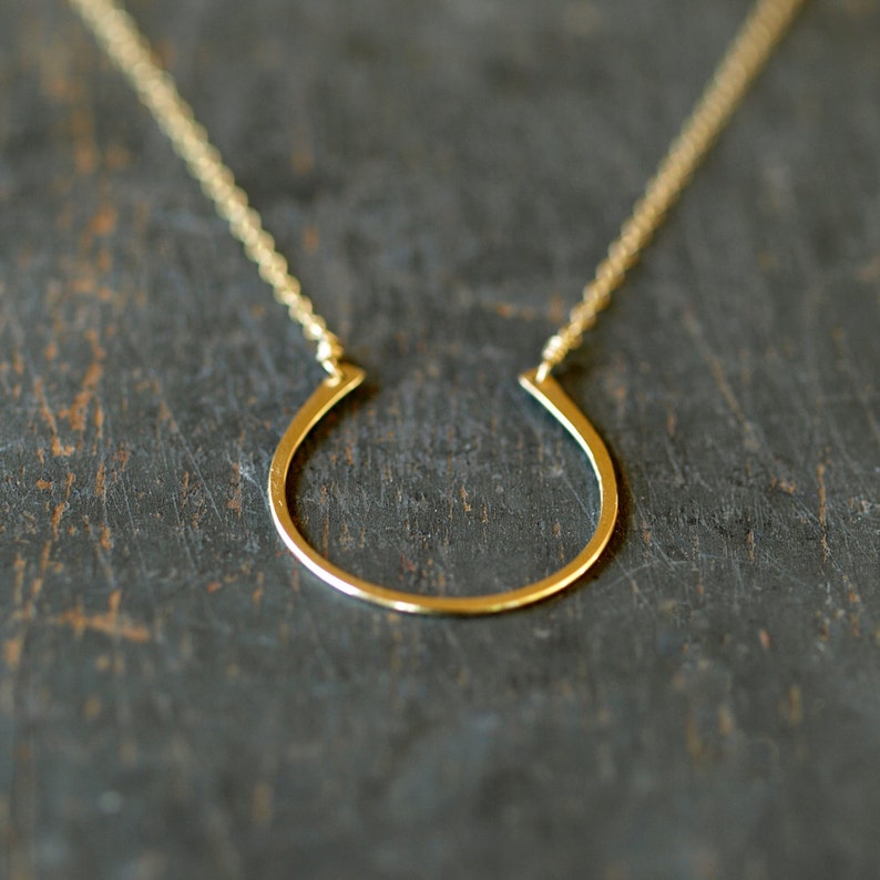 Large Gold Horseshoe Necklace 14k Gold Fill Lucky Necklace Etsy