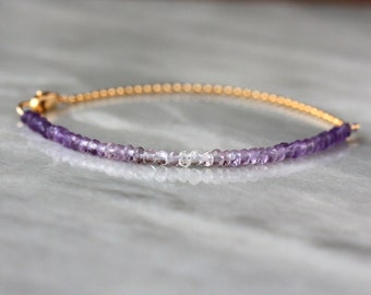 Amethyst Ombre Beaded Bracelet, Amethyst Bracelet, February Birthstone, Delicate Stacking Jewelry