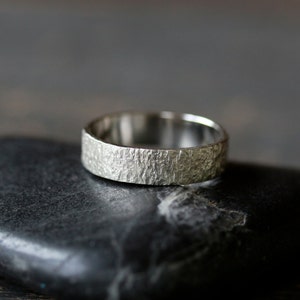 Reykjavik Ring, Sterling Silver Men's Wedding Band, Oxidized Black Hammered Man's Ring, Iceland Inspired Rustic Handmade Jewelry Bright Silver