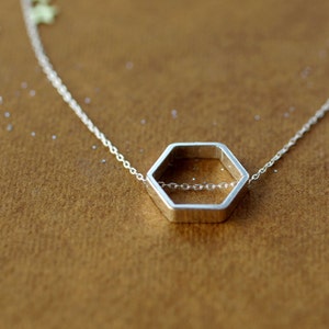 Honeycomb Necklace, Sterling Silver Hexagon Necklace, Sliding Silver Necklace, Minimalist Jewelry image 3