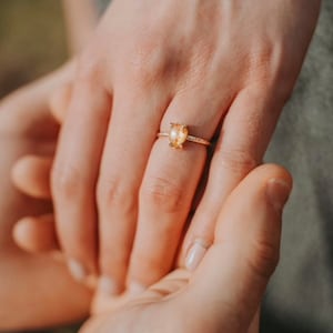 Rose Cut Pear Natural Diamond Ring, Unique Engagement Ring, 14k Yellow Gold Hammered Band image 2