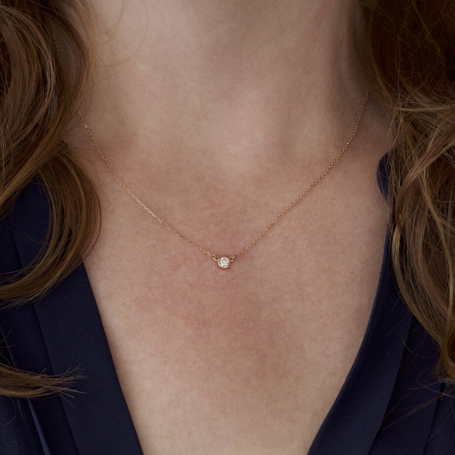 Diamond Solitaire Necklace Floating Diamond Necklace Solid | Etsy