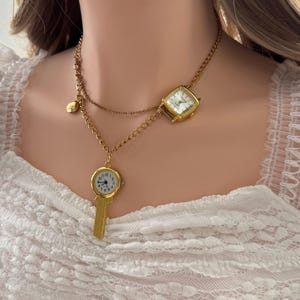 Gold Watch Necklace Set with Key Pendant – Asymmetric Y2K Punk Layered Chain Jewelry, Statement Clock Charm Necklace, Funky Gift for Her