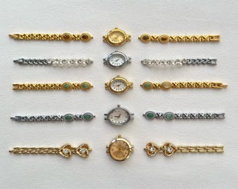 Pulsera de reloj vintage personalizada con gemas, correa de reloj personalizada de oro y plata, correa de gemas estilo punk hecha a mano, esfera ovalada y redonda, regalo único para ella.