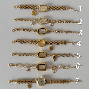 Vintage Gold Watch Bracelet,Unique Dainty Watch,Retro Chain Wristwatches,Statement Jewelry,Charms watch,Gift for Her