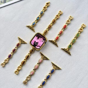 Custom Gemstone Colorful Apple Watch Band,Handmade Vintage Apple Watch Strap,Gold Smartwatch Band With Natural Stones,Fashion Gift for Her