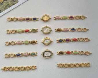 Reloj vintage personalizado de oro con piedras preciosas, diseña tu propio reloj, reloj de pulsera de piedras naturales coloridas, reloj de pulsera de diseño artesanal, regalo para ella.