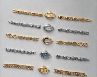 Pulsera de reloj personalizada con piedras preciosas doradas, reloj de pulsera vintage personalizado con piedras naturales, reloj de pulsera plateado con cristales brillantes, regalo para ella