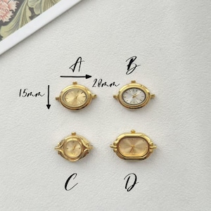 K&ouml;nnte beinhalten: Vier goldfarbene Zifferbl&auml;tter mit unterschiedlichen Designs. Die Uhren sind oval, eine misst 28 mm in der L&auml;nge und 15 mm in der H&ouml;he. Jede Uhr hat ein anderes Zifferblattdesign, darunter goldene und wei&szlig;e Zifferbl&auml;tter.