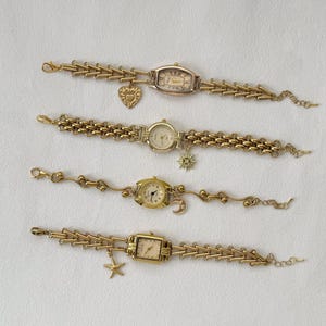 Gold Watch Charm Bracelets,Retro Chain Watch Jewelry with Charms,Working Timepieces,90s Punk Wristwatch Bracelet Gift for Her, Unique Style
