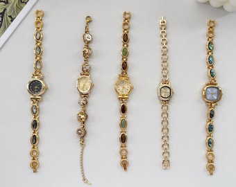 Bracciale vintage in pietra naturale color oro, orologio da polso retrò colorato personalizzato, orologio da donna con quadrante piccolo fatto a mano, regalo unico per lei