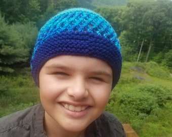 Beautiful Knitted Blue Beanie For Fall