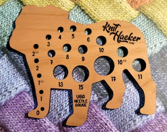 English Bulldog Knitting Needle Gauge - Make Everyday Bulldog Day! (US Terms)