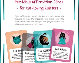 Affirmation Cards for Knitters | 8 Funny Knitting Empowerment Cards | Self-Care Gift | Black Cat Illustrations | Printable Download PDF