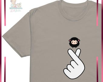 Black Sheep Finger Heart T-Shirt | Fun Knitting Crochet Gift | Yarn Lover Tee | Fiber Arts Gift for DIY Enthusiast | Baa Baa Black Sheep Tee