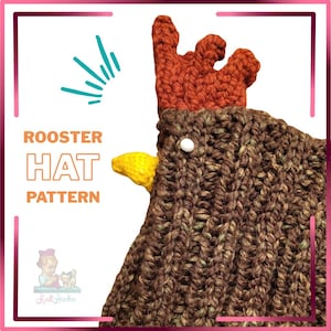 Patrón fácil de gorro de pollo con gallo alegre y rápido para tejedores