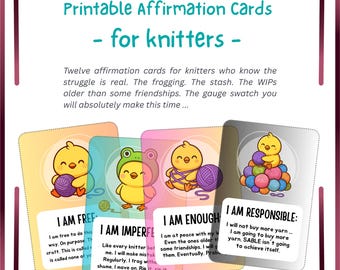 Affirmation Cards For Knitters | 12 Funny Knitting Empowerment Cards | Self-Care Gift | Baby Bird Illustrations | Printable Download PDF
