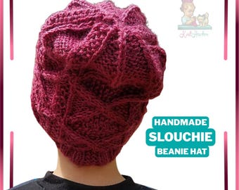 Hand-Knit Cable Slouchie Hat – Warm Lamb's Pride Wool Beanie