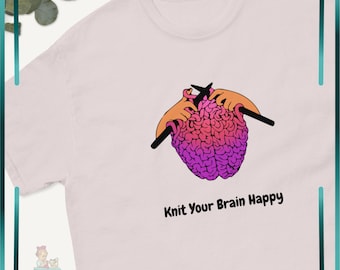 Knit Your Brain Happy Shirt, Funny Gift for Knitters, Stress Relief Knitting Tee, Knitter Mental Health Gift, Gift for Her, Knitting Lover