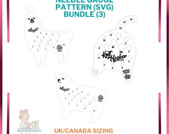 Cat Butt, Alpaca, Sheep Knitting Gauge Patterns: SVG Laser Cutting Bundle (UK/Canada)