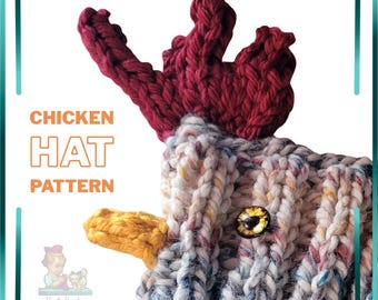 Chicken Hat Knitting Pattern | Easy Beginner Beanie | Funny Animal Hat Pattern PDF