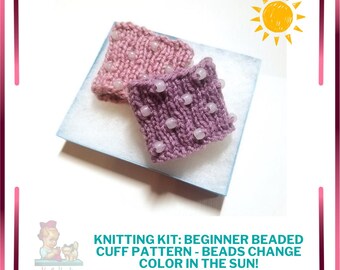 KIT: Beginner Beaded Cuff Pattern - Changes Color In The Sun! (Knit)